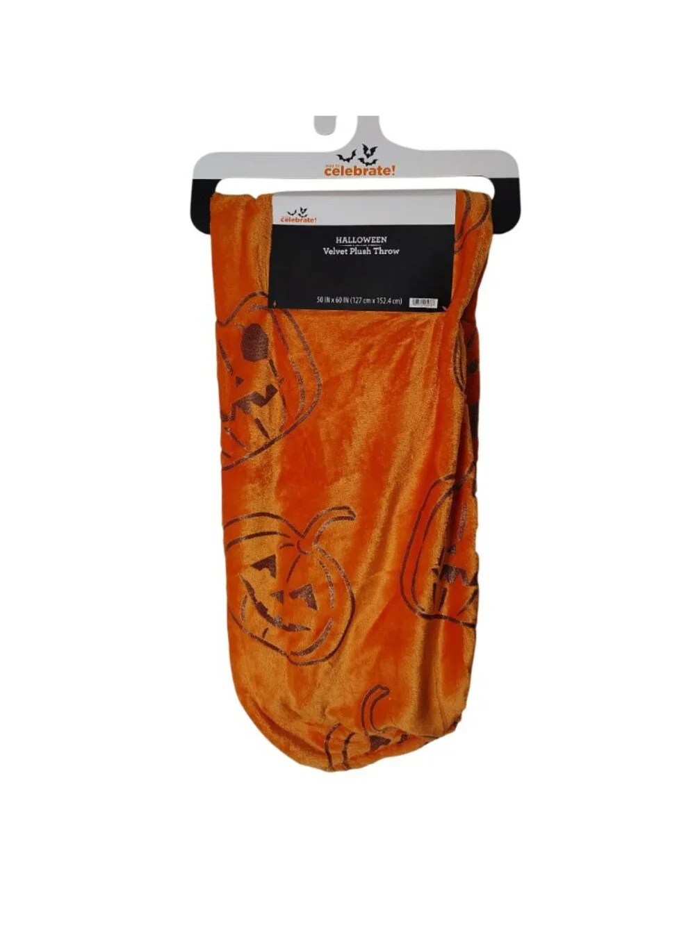 Halloween Velvet Plush Throw Blanket 50x60 in. Orange and Black Pumpkin Pattern